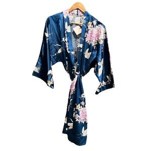 Kim + Ono Blue Floral Tie Waist Women's Kimono Size OS